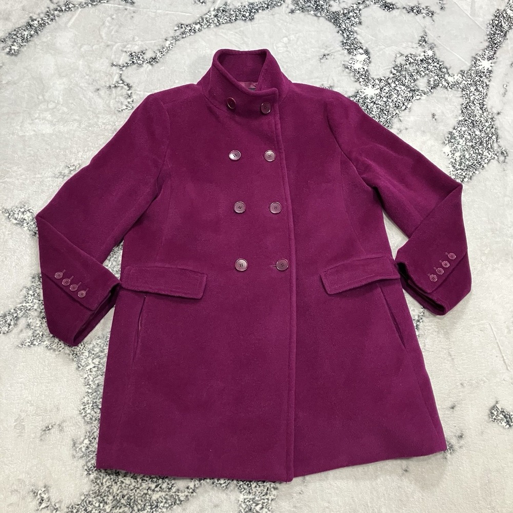 Talbots Wool Alpaca Coat Womens Size 14 Magenta Double Breasted Peacoat